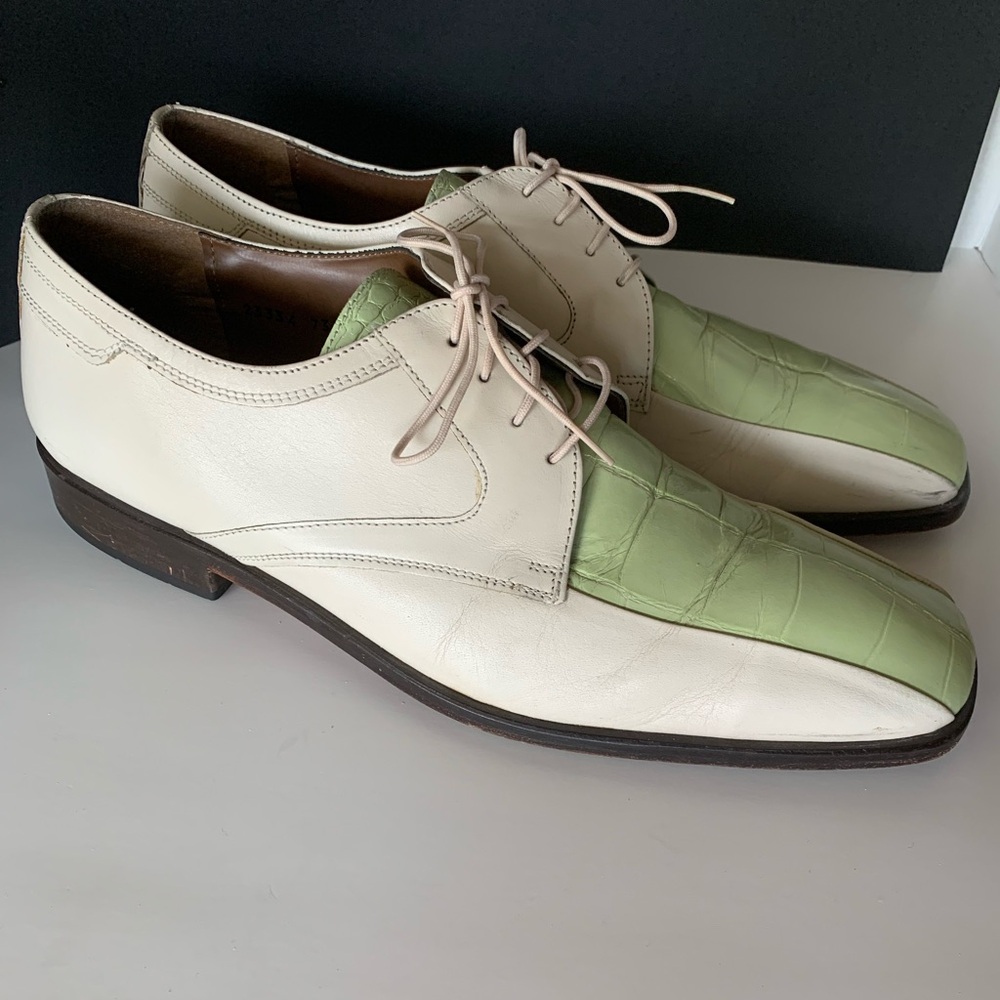 Stacy Adams Cream and Green Oxfords, Men’s Size 13
